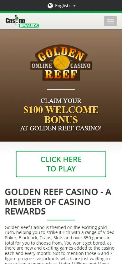 Reef 33 Casino home experience on a mobile device