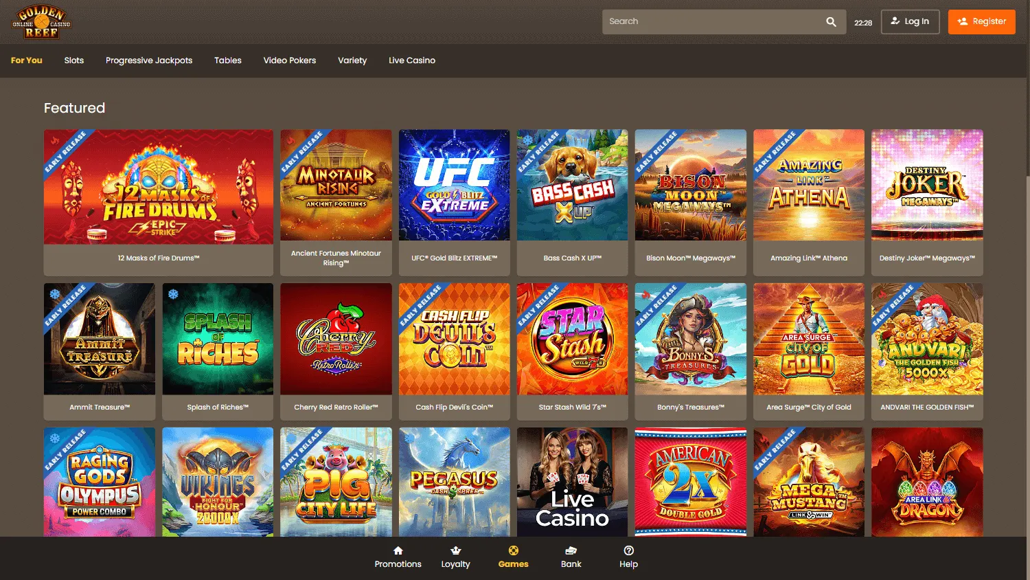 ReefSpins casino games on desktop